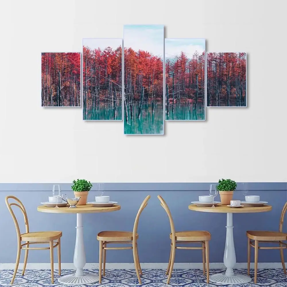 Laeacco Canvas Calligraphy Painting 5 Panel Forest Wall Art Posters and Prints Living Room Decor Picture Nordic Home Decoration | Дом и сад