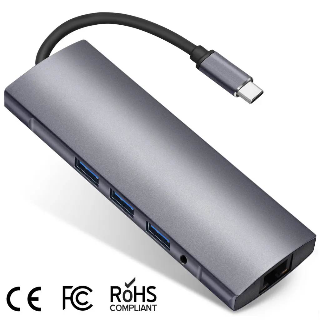 9 в 1 тип-c к HDMI RJ45 3USB3. 0 TF SD аудио PD Многофункциональный узловой центр для адаптера для Macbook huawei mate 10 \ 20 P20 samsung S9#20