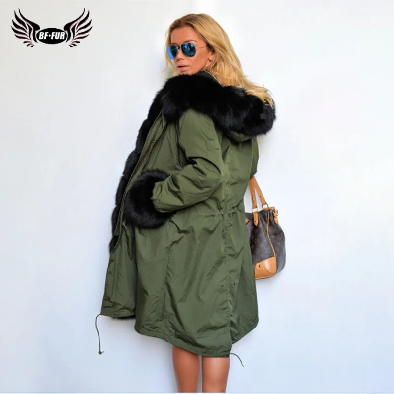 ArmyGreen/Русская шуба, натуральный мех, парка с капюшоном, женская зимняя коллекция, цельный деним с мехом, куртки, Лисий мех, натуральный мех