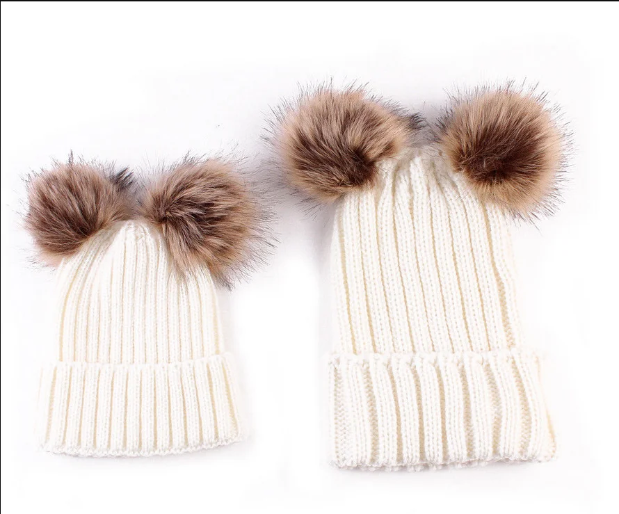 

2017 Hot Kids Baby Toddler Boy Girl & Mom Winter Knit Warm Soft Beanie Hat Hairball Hat