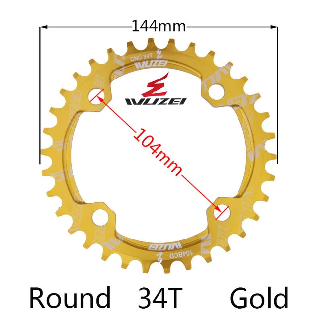 Gold 34T Round Одна узкая ширина система скорости Crown 104 Bcd 1 Rodada 38 36 34 32 T Mtb 9 10 11 S 1*11 крест кольцо - Цвет: Gold 34T Round