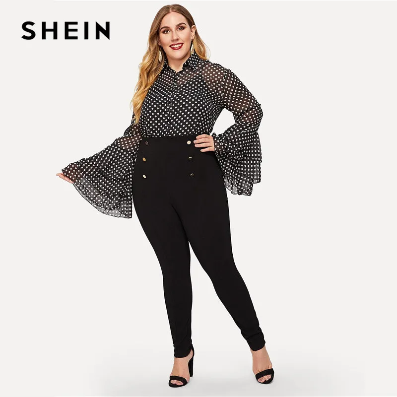 SHEIN, черные двубортные узкие брюки с высокой талией на молнии, большие размеры,, стильные обтягивающие брюки для офисных леди