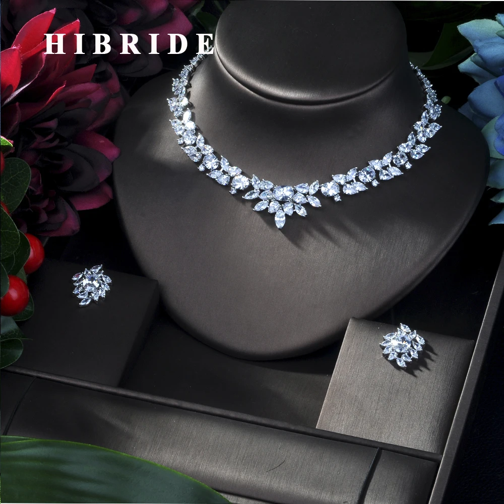 

HIBRIDE Clear Zirconia Small Flower AAA Cubic Zircon Wedding Jewelry Set ,Earrings Necklace,Promotion,Nickel Free, Factory