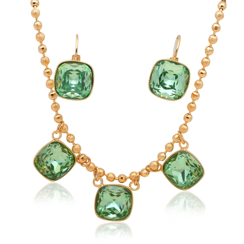 Женский комплект украшений с розовым кристаллом ожерелье и серьги золотого