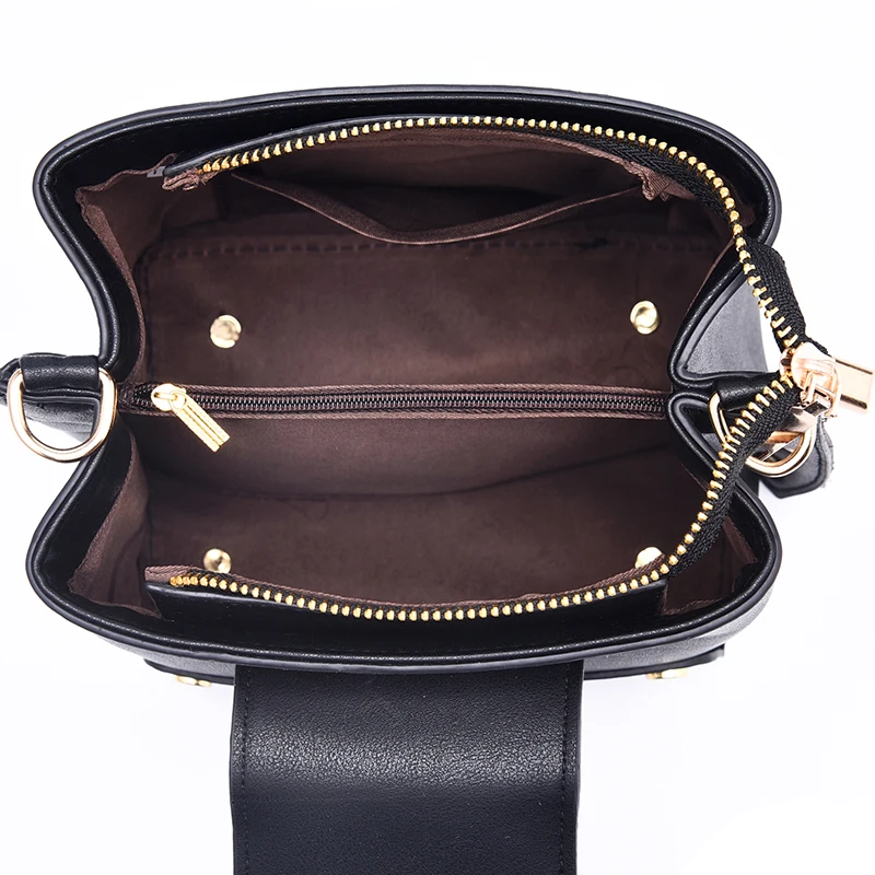 Женская винтажная PU Shoulderbag Повседневная сумка с заклепками Высокая емкость