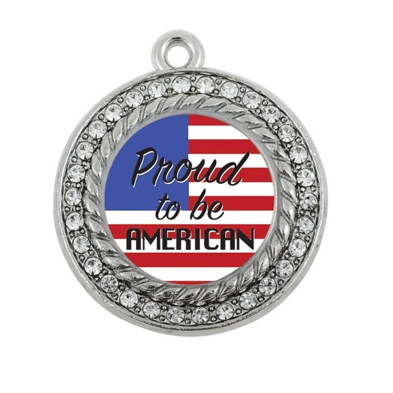 

PROUD TO BE AMERICAN CIRCLE CHARM ANTIQUE SILVER PLATED JEWELRY