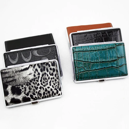 Модная металлическая Искусственная кожа Топ Держите пачку 14 шт. сигарета Жесткий