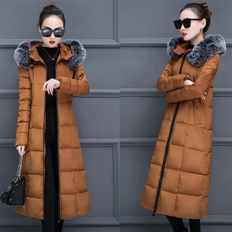 Winter Jacket Women 2019 Middle Long Cotton-padded Jackets Big Fur Hooded Collar Parkas Thicken Warm Coat Female | Женская одежда