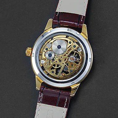 Men's Auto-Mechanical Hollow Engraving Round Dial Pu Band Analog Wrist Watch | Наручные часы