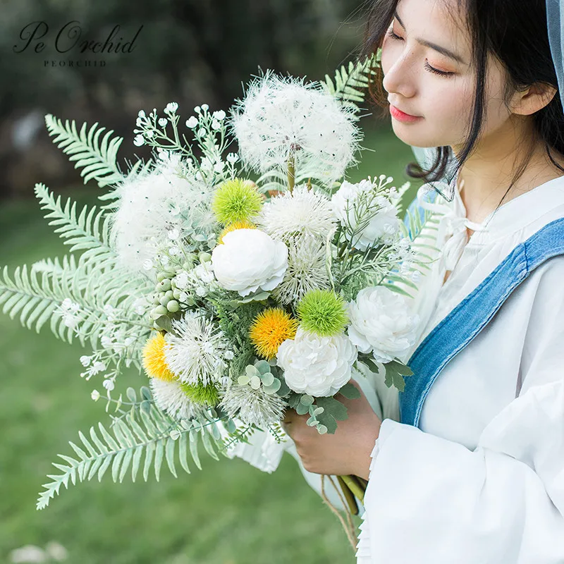 PEORCHID новый дизайн Одуванчик Искусственные Свадебные букеты Sztuczny Bukiet белый