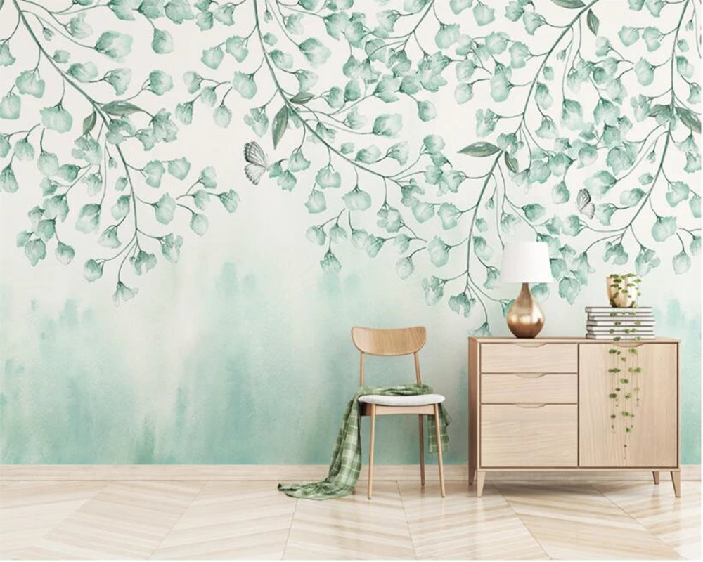 Fresh fashion personality papel де parede 3d Обои Зеленый лист акварельный стиль скандинавский