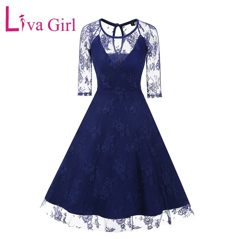 

Сексуальное черное винтажное осеннее Кружевное платье миди Liva Girl, женские элегантные женские платья с коротким рукавом и V-образным вырезом...
