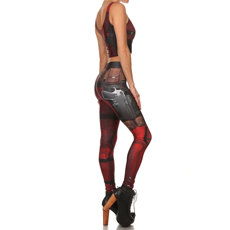 FCCEXIO Spring Fashion Super Hero Deadpool 3D Printed Legins Women's Leggings Workout Pants High Waist Fitness Elastic Trousers