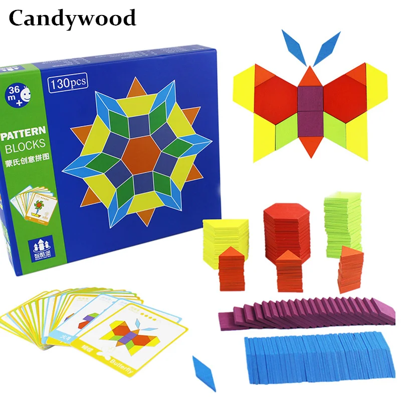 Candywood 130 PCS Montessori Jigsaw Puzzles with Idea Cards Children kids Educational Learning wooden toys IQ Gifts boy girl | Игрушки и