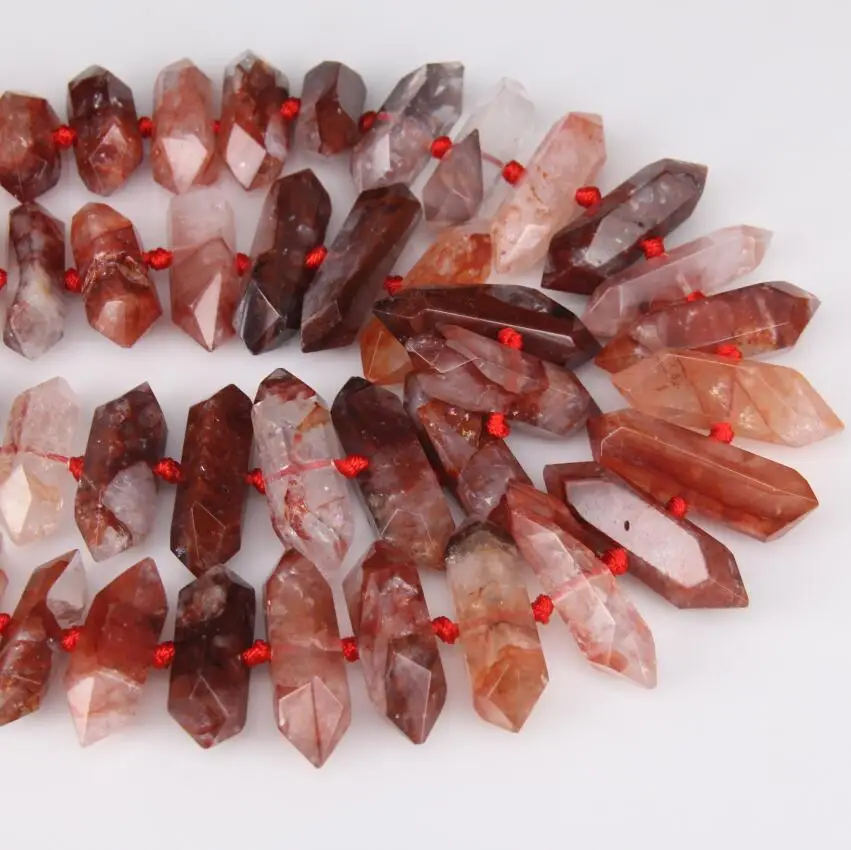 

Faceted Red Quartz Natural Stones Nugget Beads DIY Necklace,Polished Quartz Raw Crystals Stone Double Stick Point Pendants Bulk