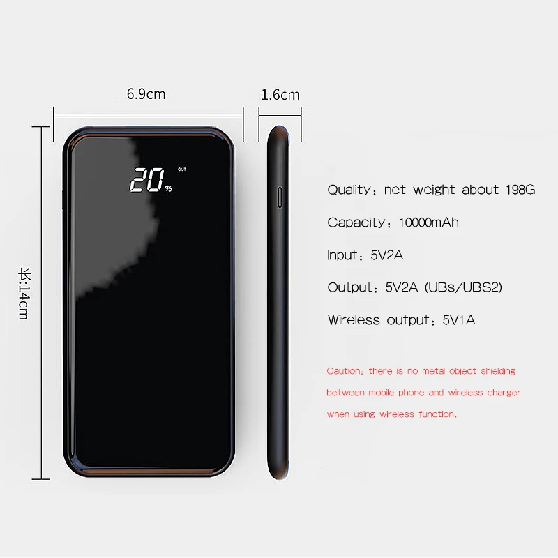 Беспроводное зарядное устройство 10000 мАч для iPhone X двойной USB мобильный телефон