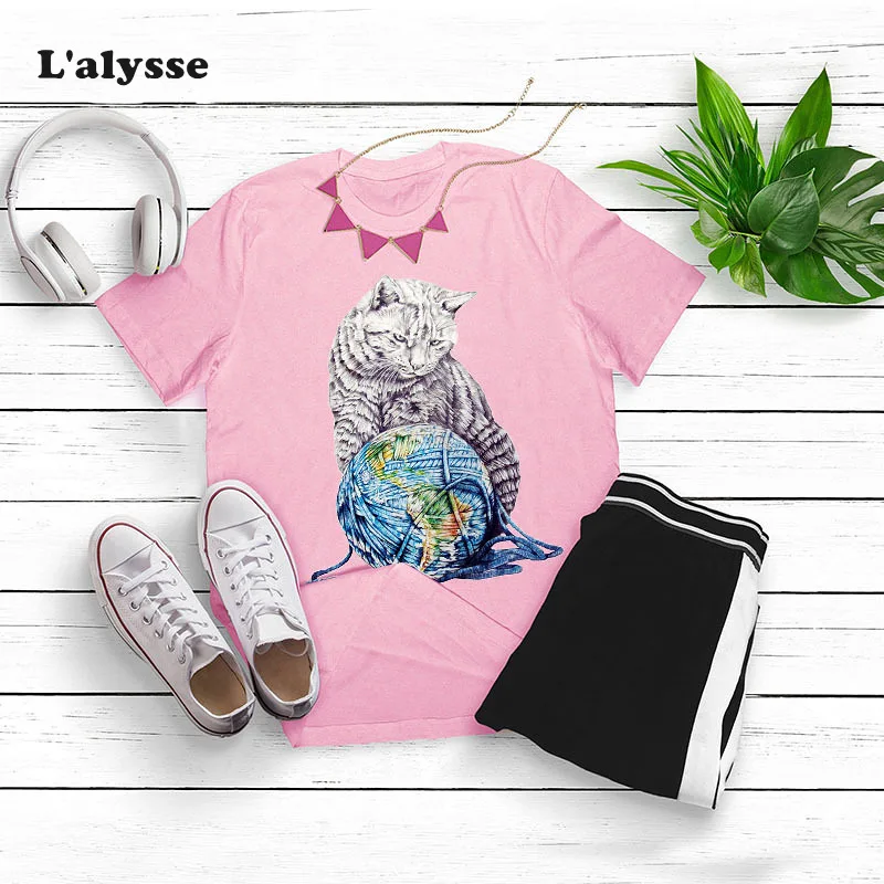 LALYSSE плюс размер 5xl Женская Футболка Волк Кот забавная пародия милый мультфильм