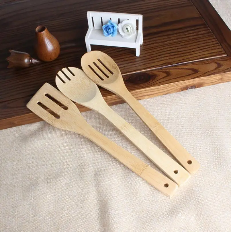 Cooking Utensils Bamboo Wood Kitchen Slotted Spatula Spoon Mixing Holder Dinner Food Rice Wok Shovels Tool LX4962 | Дом и сад