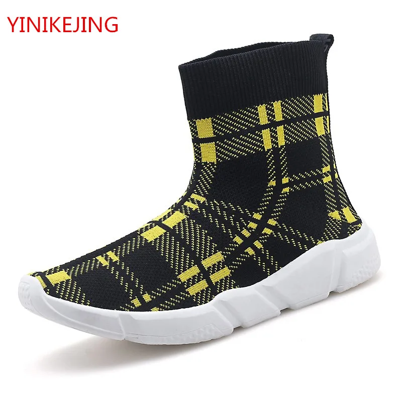 Mens Breathable Knit Sock Shoes Flying Platform High Top Fashion Outdoor Ankle Boots Comfortable Mesh Slip-on | Обувь