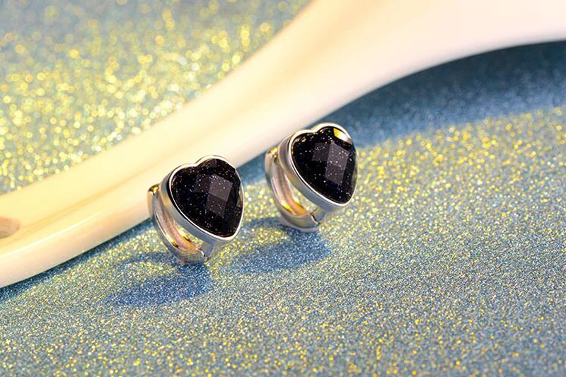 New 925 Silver simple purple Goldstone heart shaped Ear clip Small Hoop Earrings For Kids Baby Girls Children Jewelry EH089 | Украшения и