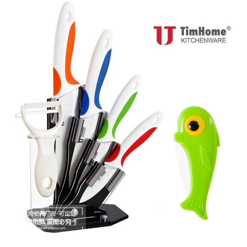Timhome фирменный керамический кухонный нож шеф-повара 6 шт. набор с акриловым держателем/подставкой для мяса без костей
