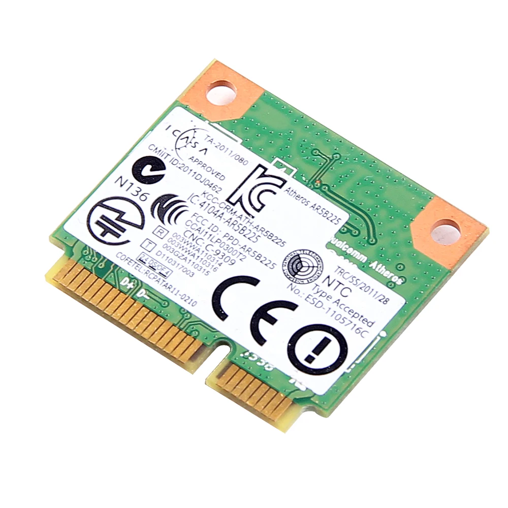 - PCI-E Atheros AR5B225,  Bluetooth 4, 0  802.11b/G/N
