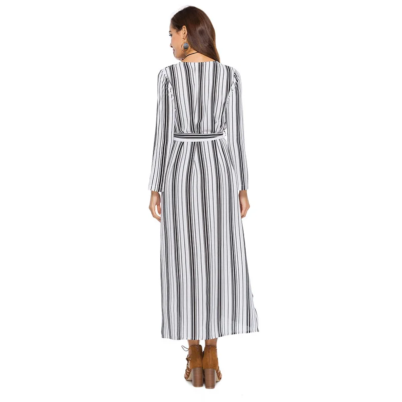 LERFEY женское длинное платье сексуальное Элегантное макси в полоску приталенное
