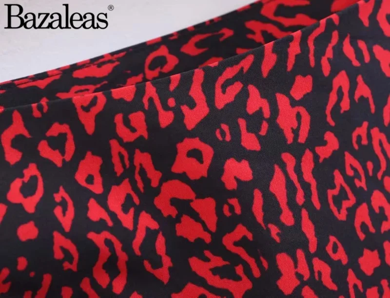 2019 spring red leopard Women mid calf Skirts size zipper open flare Aline Skirt | Женская одежда
