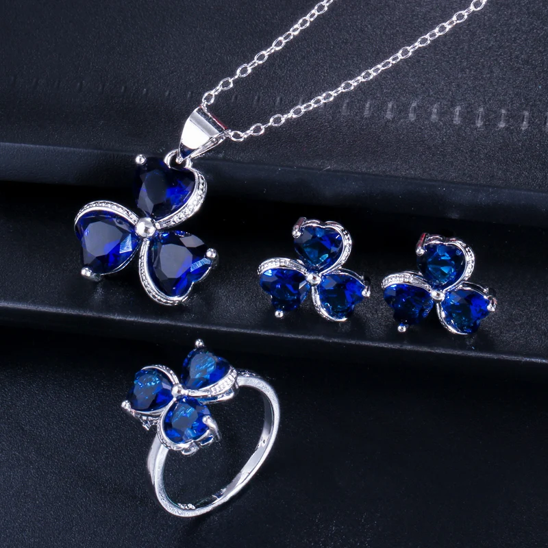 CWWZircons Милая любовь сердце форма микс фиолетовый розовый кубический цирконий камень кольца ожерелье серьги Модный Дамский ювелирный набор T329