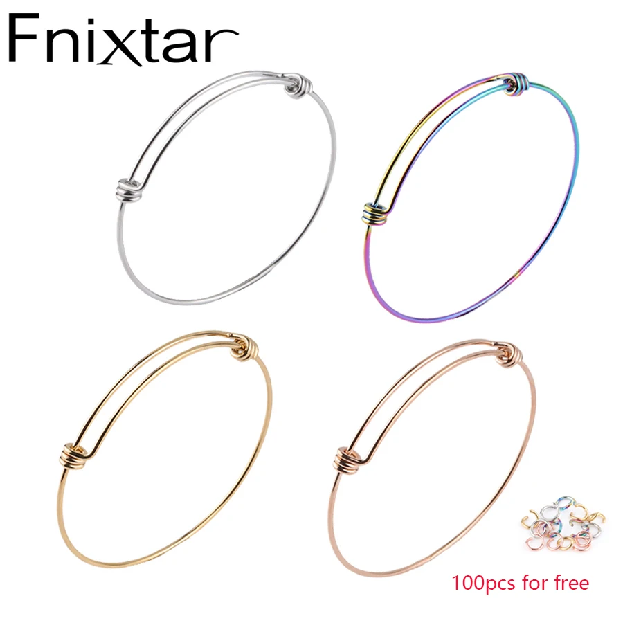 Fnixtar-brazalete de alambre de 1,8mm y 1,6mm de grosor, pulseras de Cable expandible de acero inoxidable, anillo de salto de 55/60/66mm, 50 unids/lote