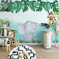 custom mural wallpaper modern minimalist cartoon animal elephant flower childrens room background wall