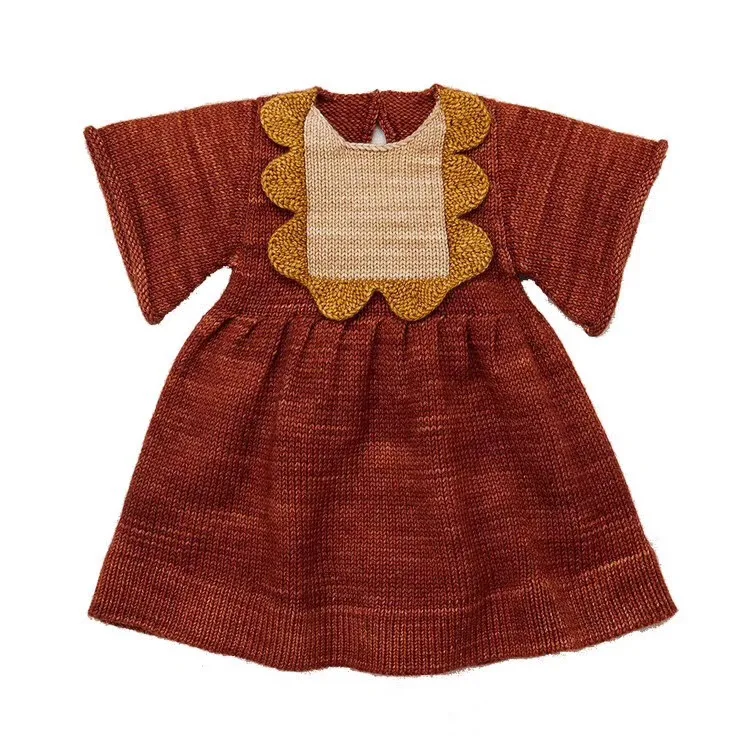 2-10Y New 2019 Spring Summer Short Sleeve Knitted Round Collar Girls Dress Fashion Style Princess for autumn winter | Детская одежда и