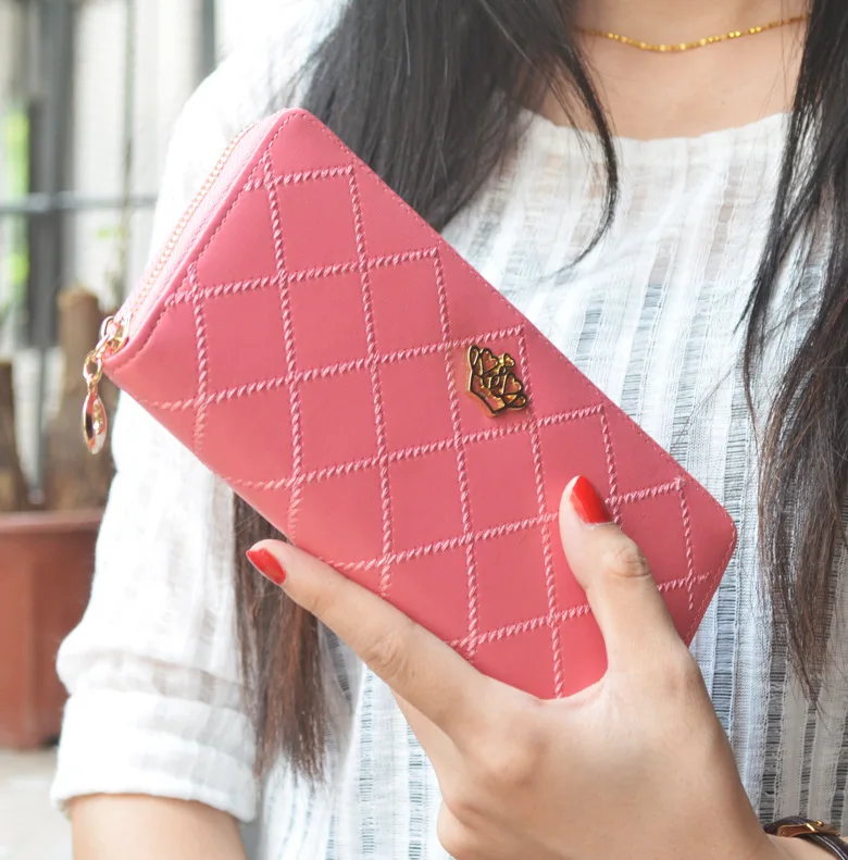 2017 Модный женский длинный кошелек клатч украшение в форме короны кошельки клетку