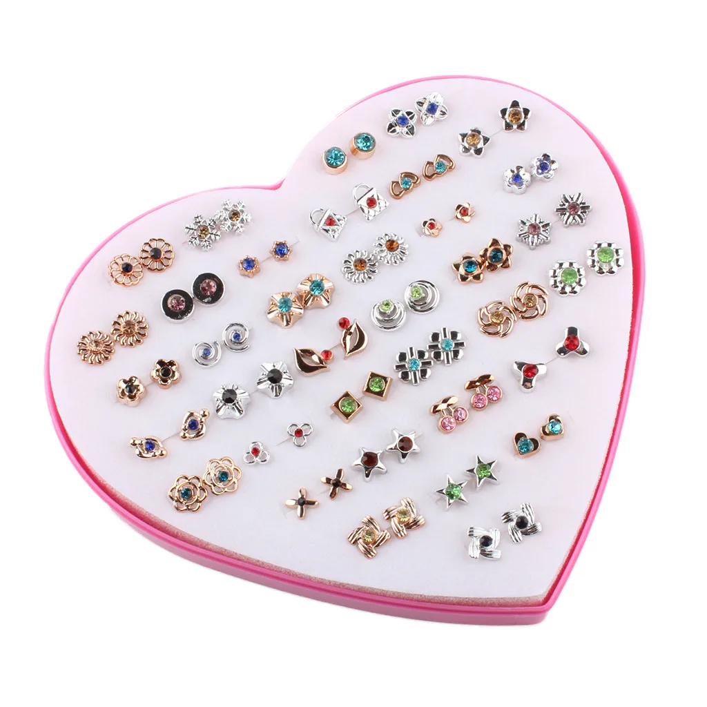 Серьги гвоздики в форме сердца коробке 36 пар женские серьги золотого и