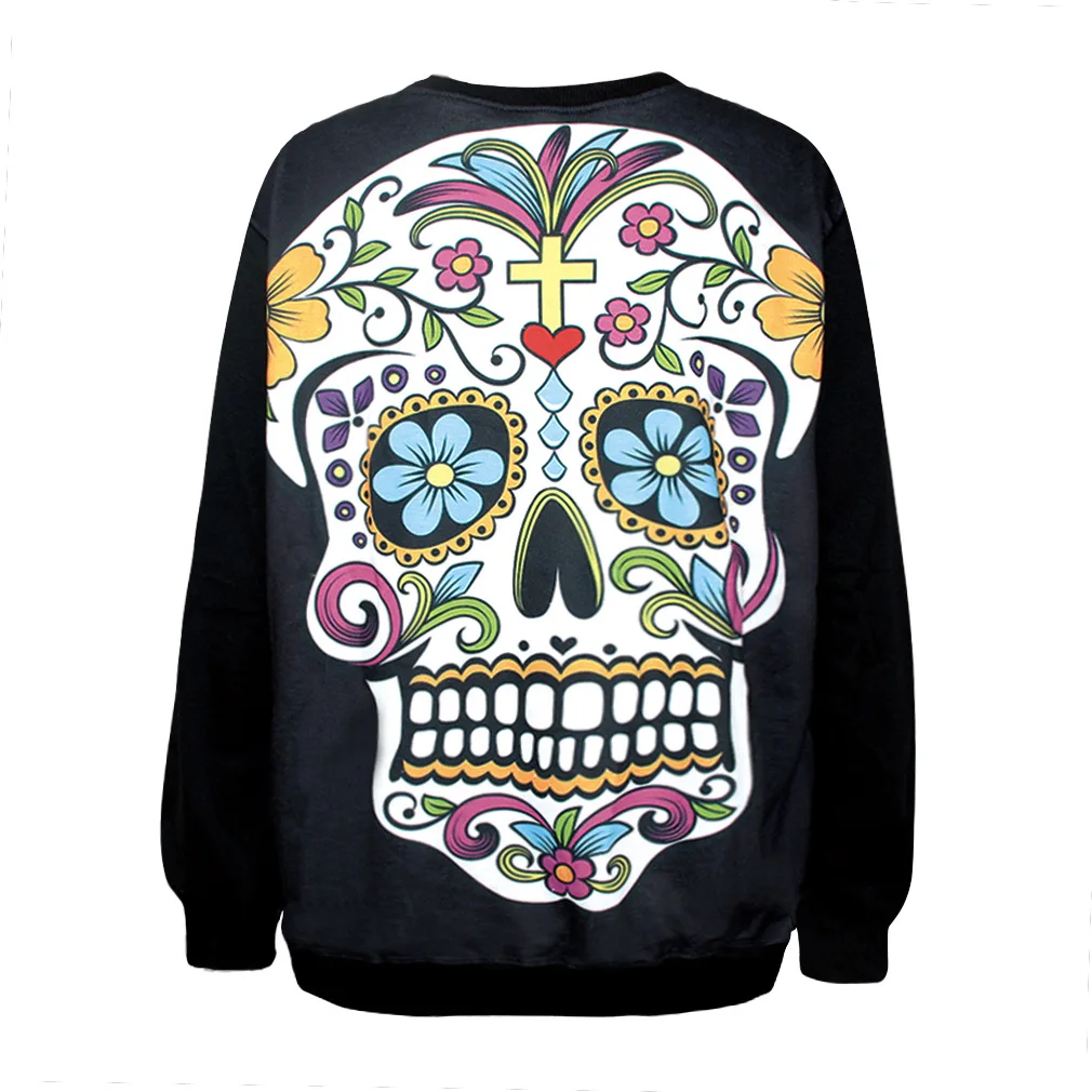 2015 New Sale Tracksuit Sport Autumn And Winter Sky Flowers Skull Loose Sweatshirts Women's Leisure Couples Digital Printing | Женская