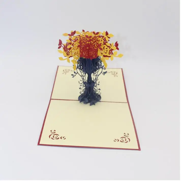 

Thank You Cards Postcard with Envelopes 3D pop up Paper Laser Cut Birthday greeting card Valentines Day gift for lover Flowerpot