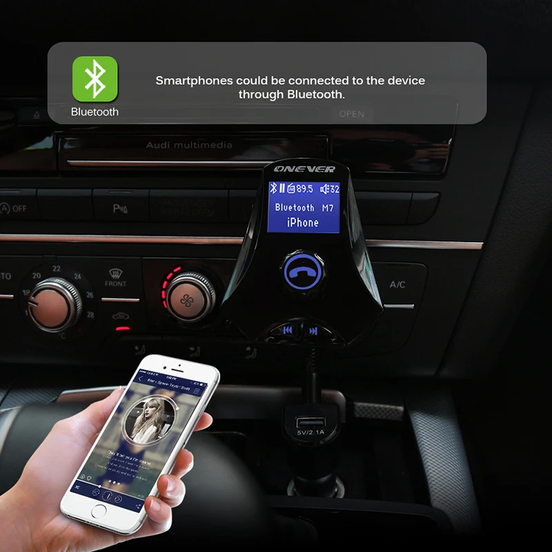 Onever вращающийся Bluetooth fm-передатчик автомобильный комплект 3.1A 3 USB Автомобильное
