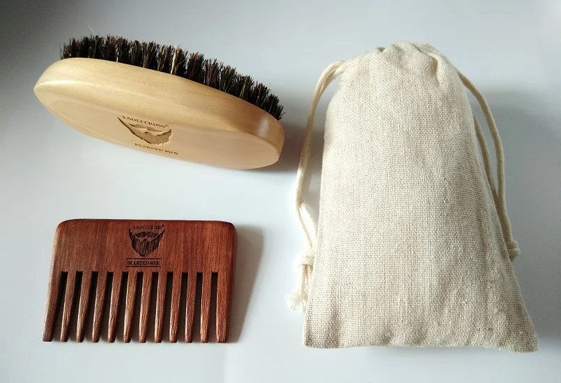Щетка для бороды с щетиной кабана и красная щетка ручной работы широкими зубьями