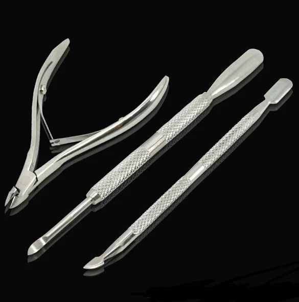 

BTT-100 Free Shipping 3Pcs Stainless Steel Nail Art Cuticle Spoon Pusher Remover Manicure Pedicure Tool Set