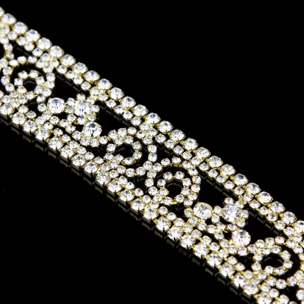 1 ярд Великолепный золотой Диамант Свадебная Аппликация отделка украшенный