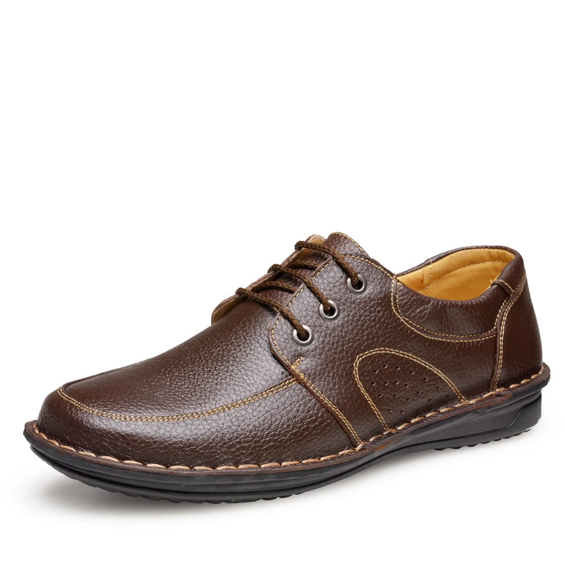 brown leather shoes Merkmak/Летняя мужская обувь из натуральной кожи; Новинка; Модная Повседневная Деловая обувь с перфорацией типа «броги»; мужская повседневная обувь на плоской подошве; мужская обувь - Цвет: brown leather shoes