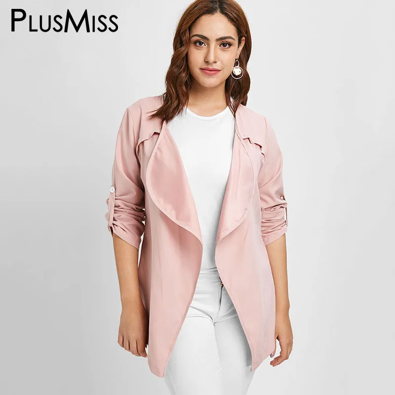 PlusMiss размера плюс открытые спереди куртка с длинными рукавами пальто женские