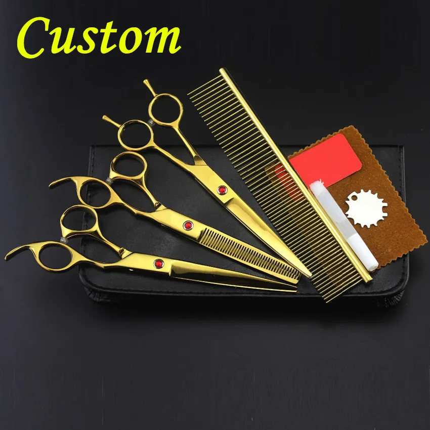 Custom Logo 4 комплекта Япония 440c Золотые 7 ''ножницы для стрижки собак ножницы