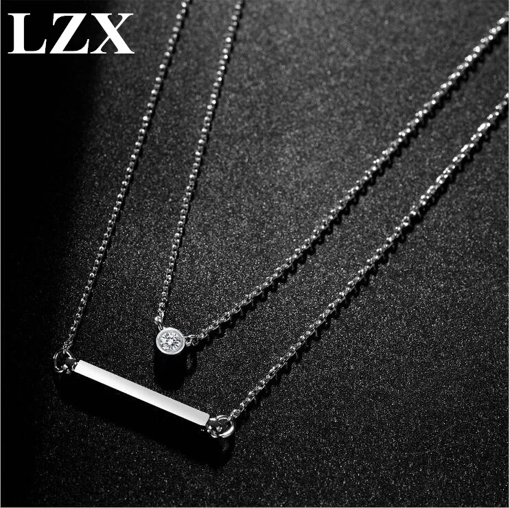 Ожерелье LZX женское с двойной подвеской модная цепь кулоном из фианита колье