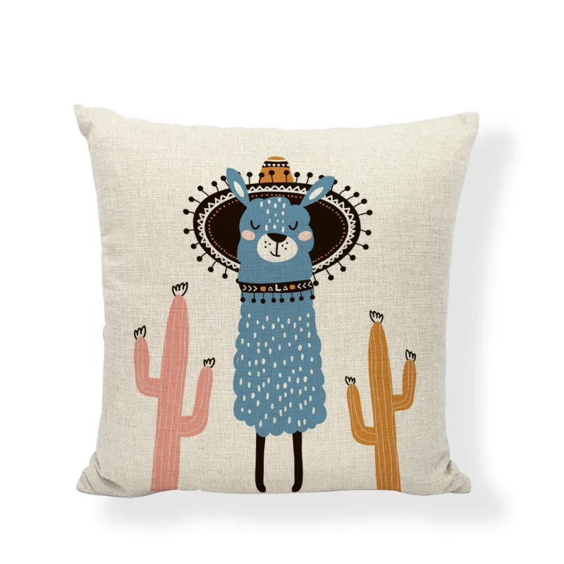 Colorful Alpaca Cushion Cover Personality Flowers Lovely Naughty Simple Alphabet Avatar Warm Beige Style Flax Home Decoration | Дом и сад