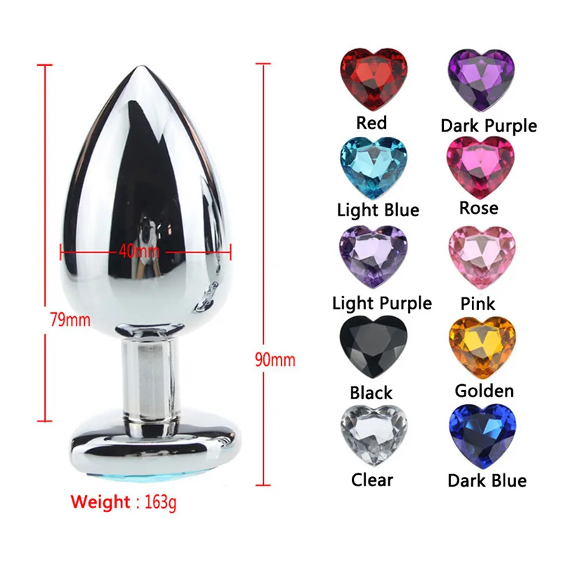 Large Size 9.5*4cm Stainless Steel Anal Plug Heart Shaped Jeweled Butt Adult Sex Toys For Woman Men Erotic Products | Красота и