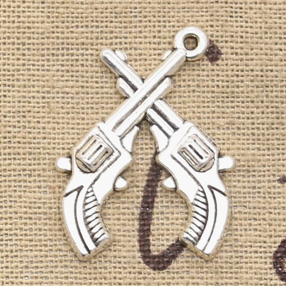 10 штук подвесок "Перекрестные пистолеты-револьверы" западного стиля 31x23 мм Античное серебро и бронза, изготовление украшений тибетского стиля своими руками.