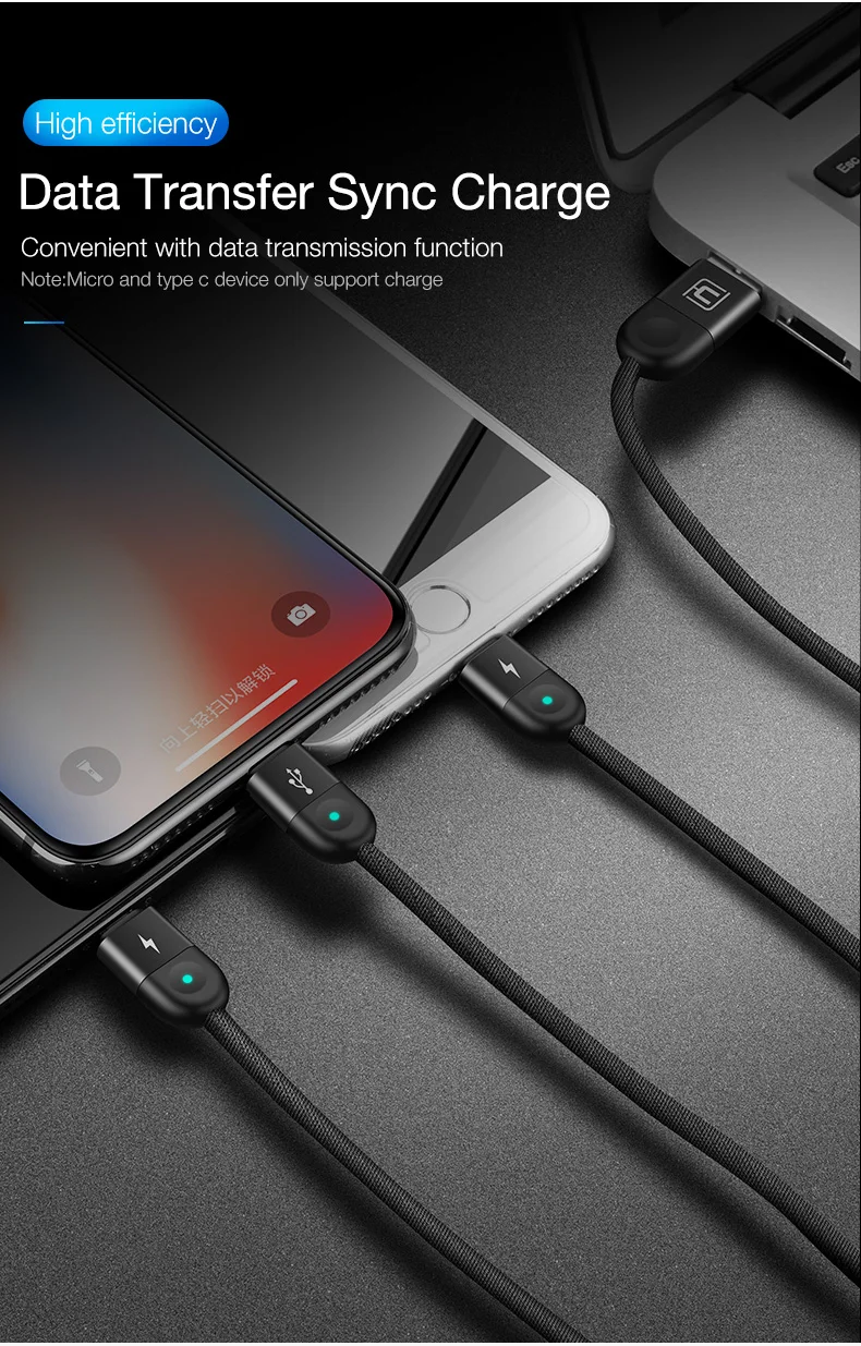 CAFELE 3 в 1 кабель для быстрой зарядки USB кабель синхронизации данных для IOS 12+ micro+ type c тканый нейлоновый кабель для iphone X xiaomi