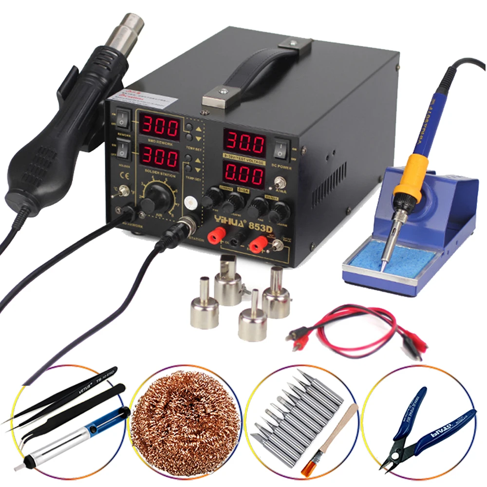 Паяльная станция YIHUA 853D 3 в 1 SMD 30 В 5 А 110 В/220 В|Электрические паяльники| |