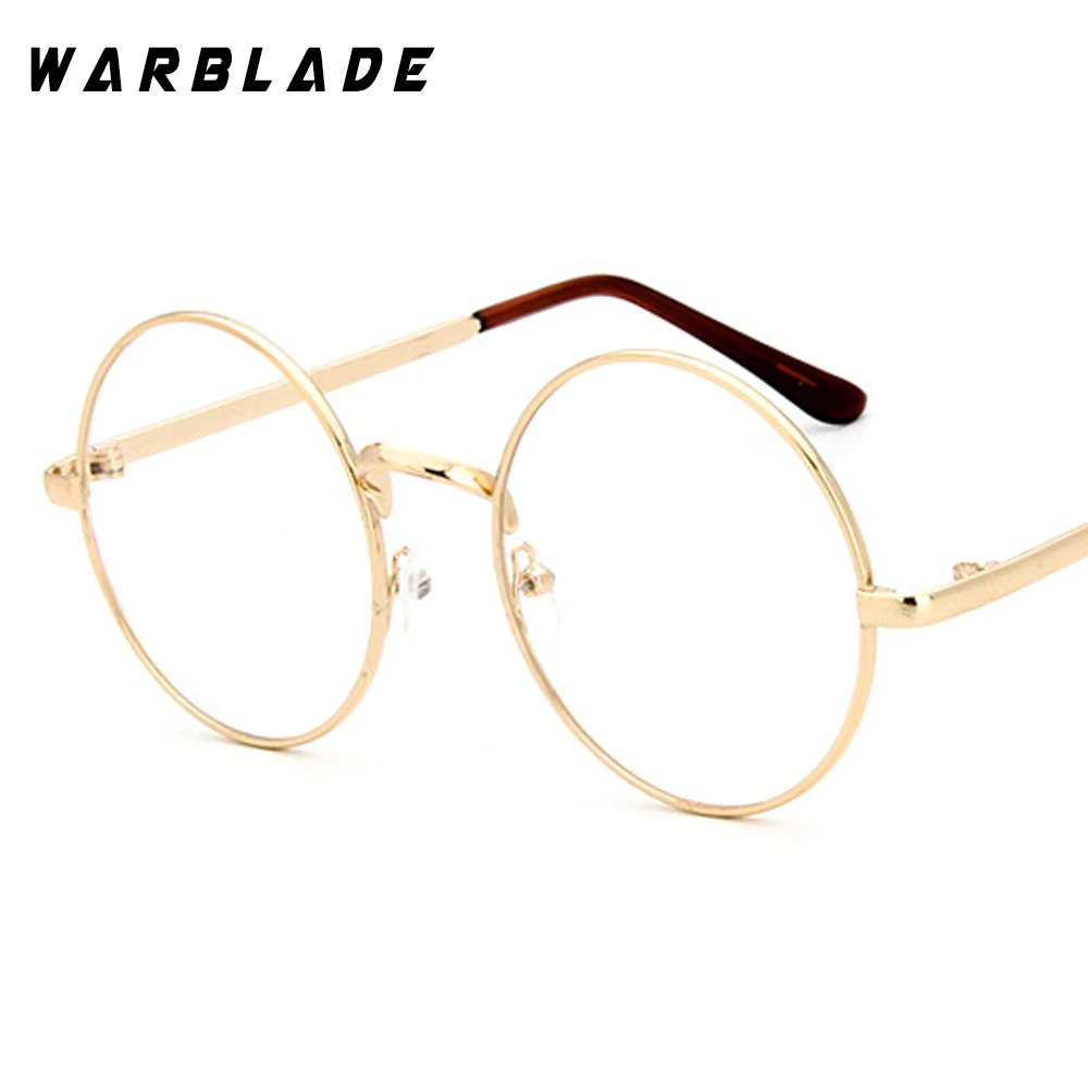 light gold WarBLade, винтажные круглые очки, прозрачные линзы, Модная Золотая круглая металлическая оправа, очки, оптическая оправа для мужчин и женщин, оправа для очков, поддельные очки - Цвет оправы: light gold